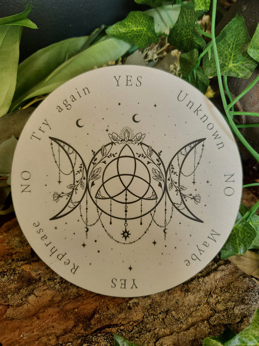 "Triquetra Triple Moon" Dual-Sided Wooden Pendulum Board