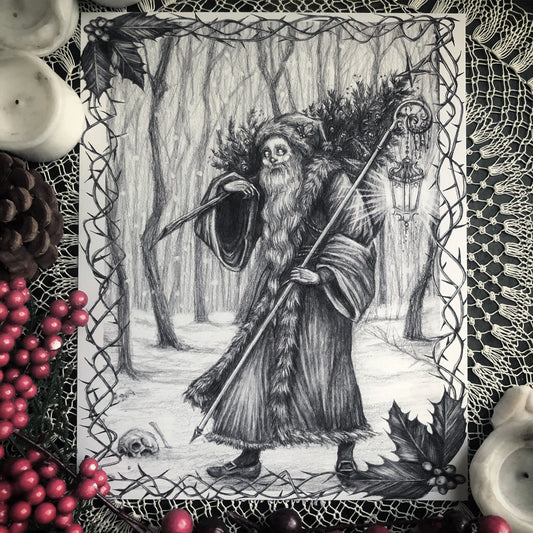 Season's Creepings Fine Art Print - Creepy Santa - Christmas 8x10" by Caitlin McCarthy