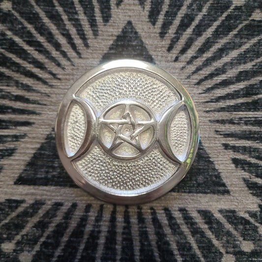 Triple Moon Pentacle Metal Altar Tile (3")