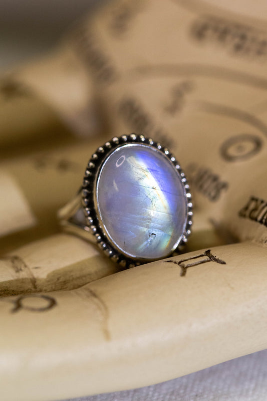 Rainbow Moonstone Sterling Silver .925 Ring (Size 7.5)