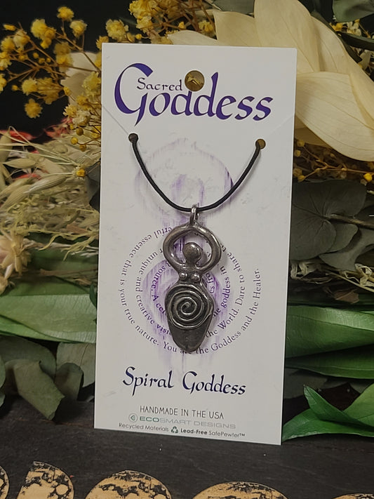 Sacred Goddess Spiral Goddess Pewter Necklace