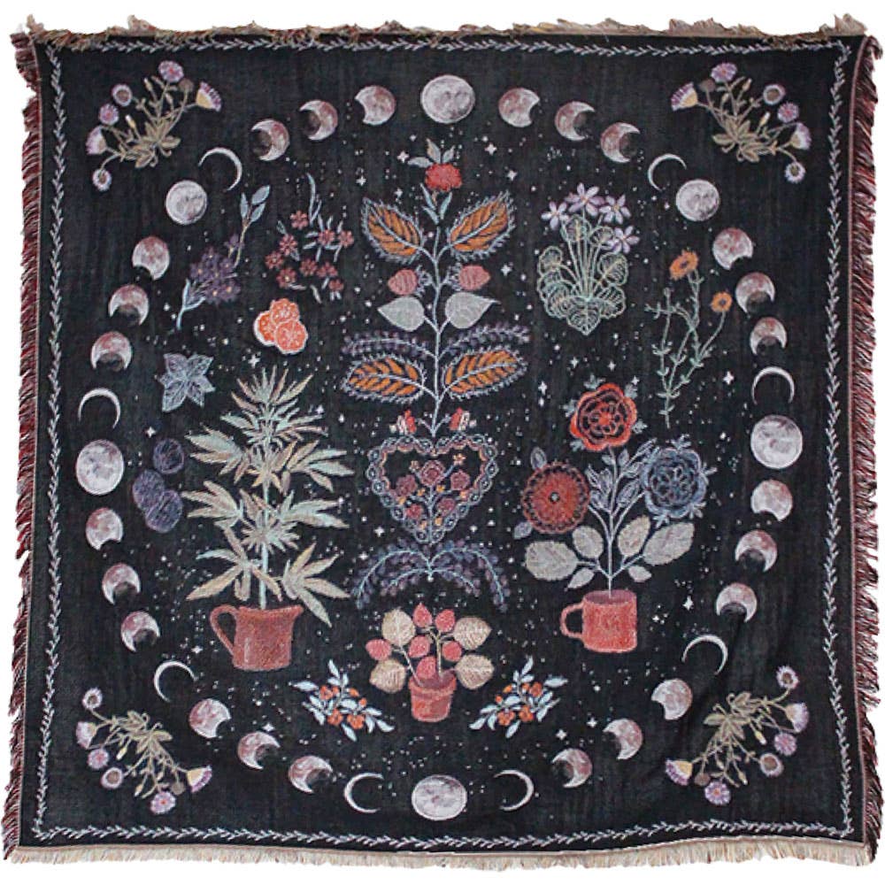 Flower Garden & Moon Heavy Throw Blanket