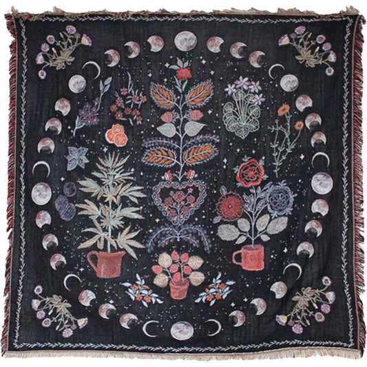 Flower Garden & Moon Heavy Throw Blanket