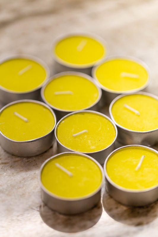 YELLOW Tealight for action, learning, loans and credit, happiness, intellect, intuition, success, gratitude, stimulation