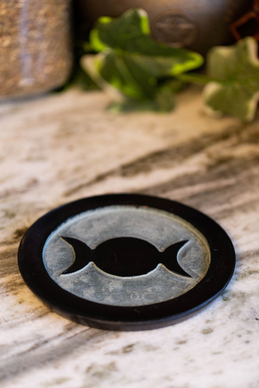 Triple Moon Carved Soap Stone Altar Tile (6")