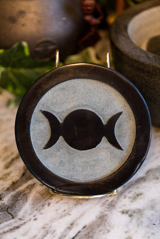 Triple Moon Carved Soap Stone Altar Tile (6")