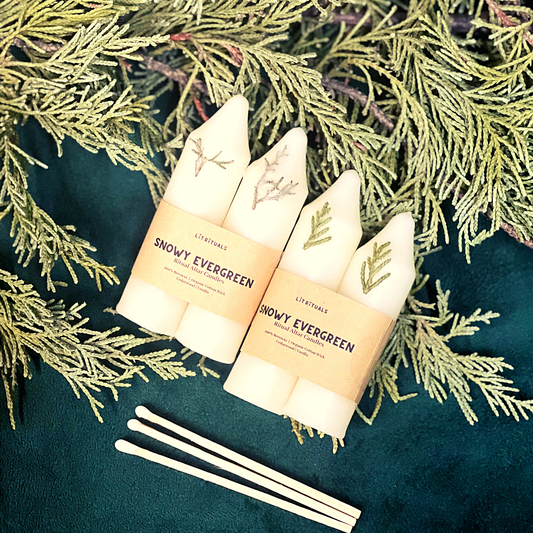Snowy Evergreen Altar Candles