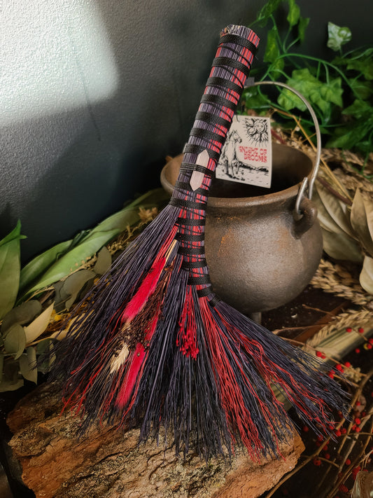 Handcrafted Turkey Tail Broom (Black & Red)