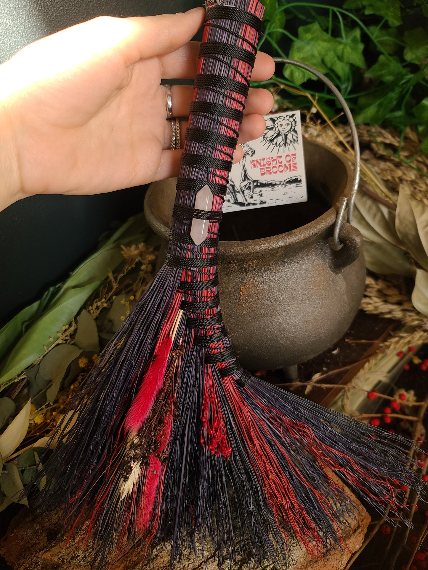 Handcrafted Turkey Tail Broom (Black & Red)