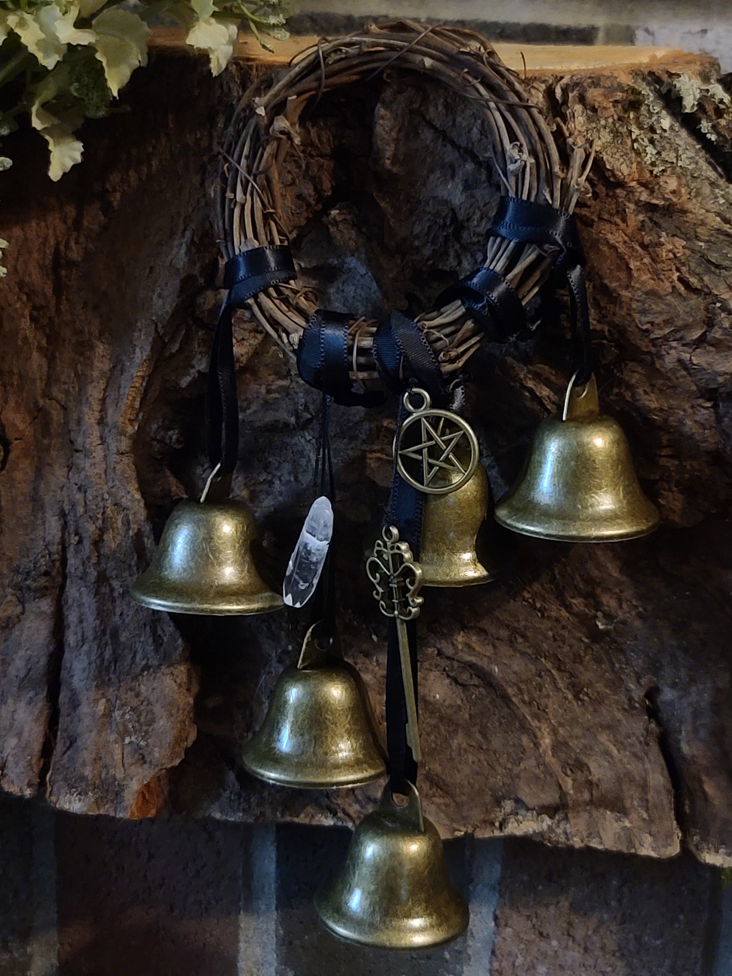 Witch Bells Protection Charm - Key & Clear Quartz