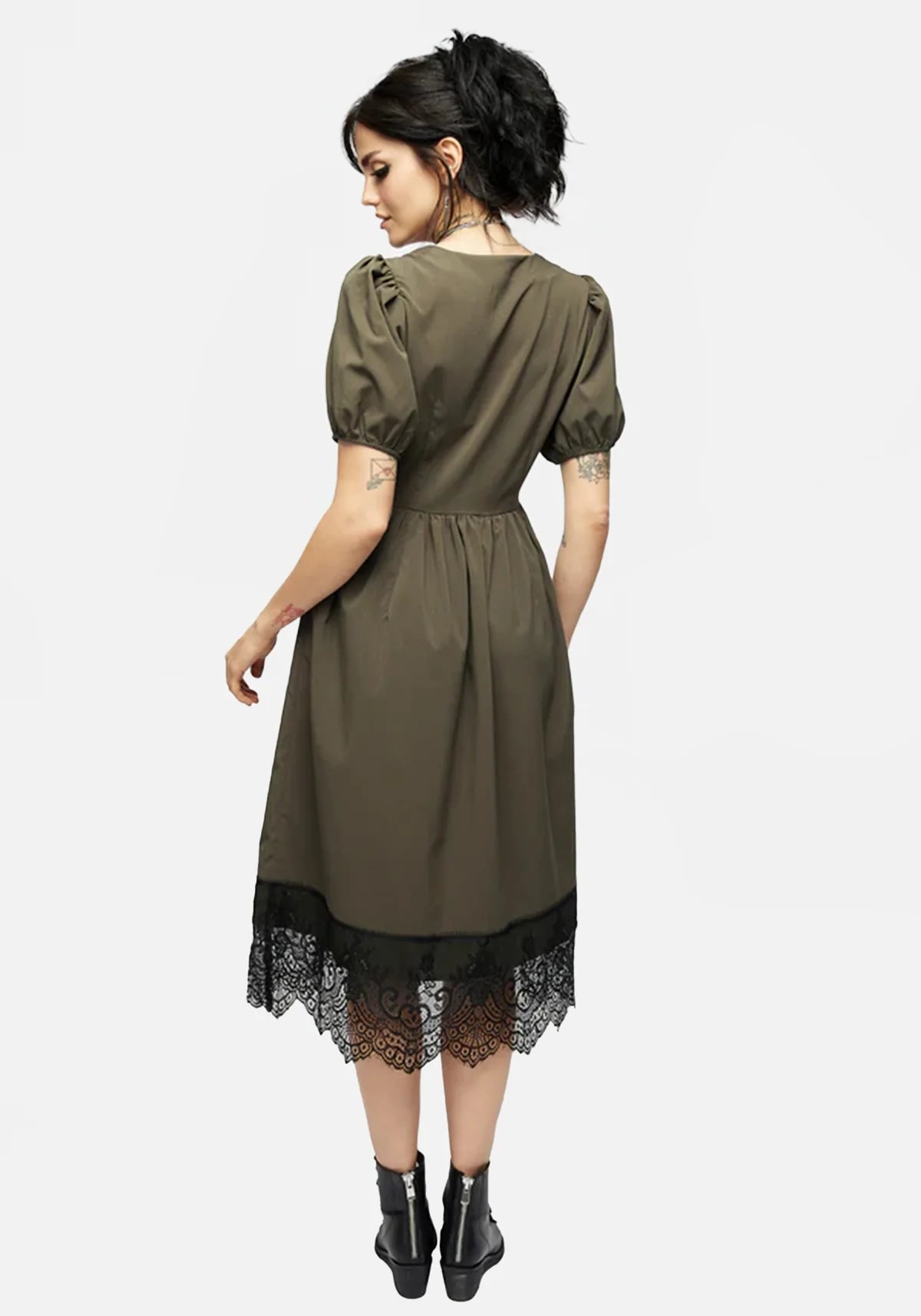 Mortuary Lace Button Up Midi Dress in Tea Leaf (Size US 8)