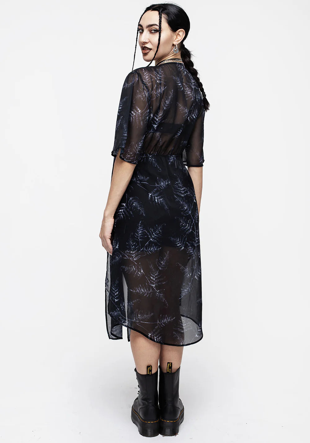 Bracken Sheer Chiffon Kimono Tie Front Dress (Size: US 4)