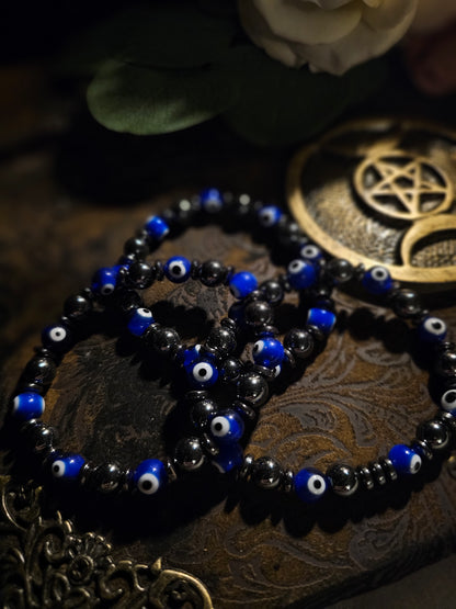 Evil Eye Glass & Hematite Authentic Crystal Bracelet