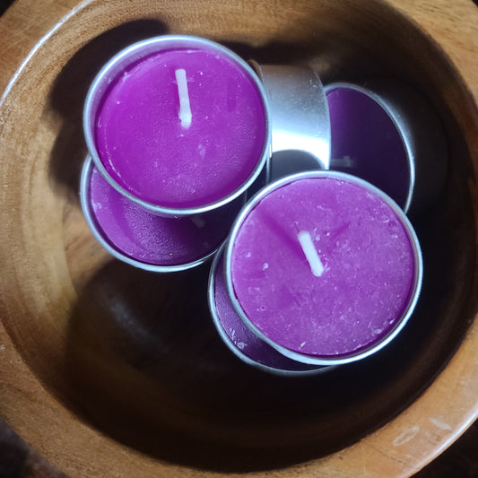 MAUVE Tealight for cooperation, intuitive power, psychic ability, self-confidence, self-trust, motivation, determination