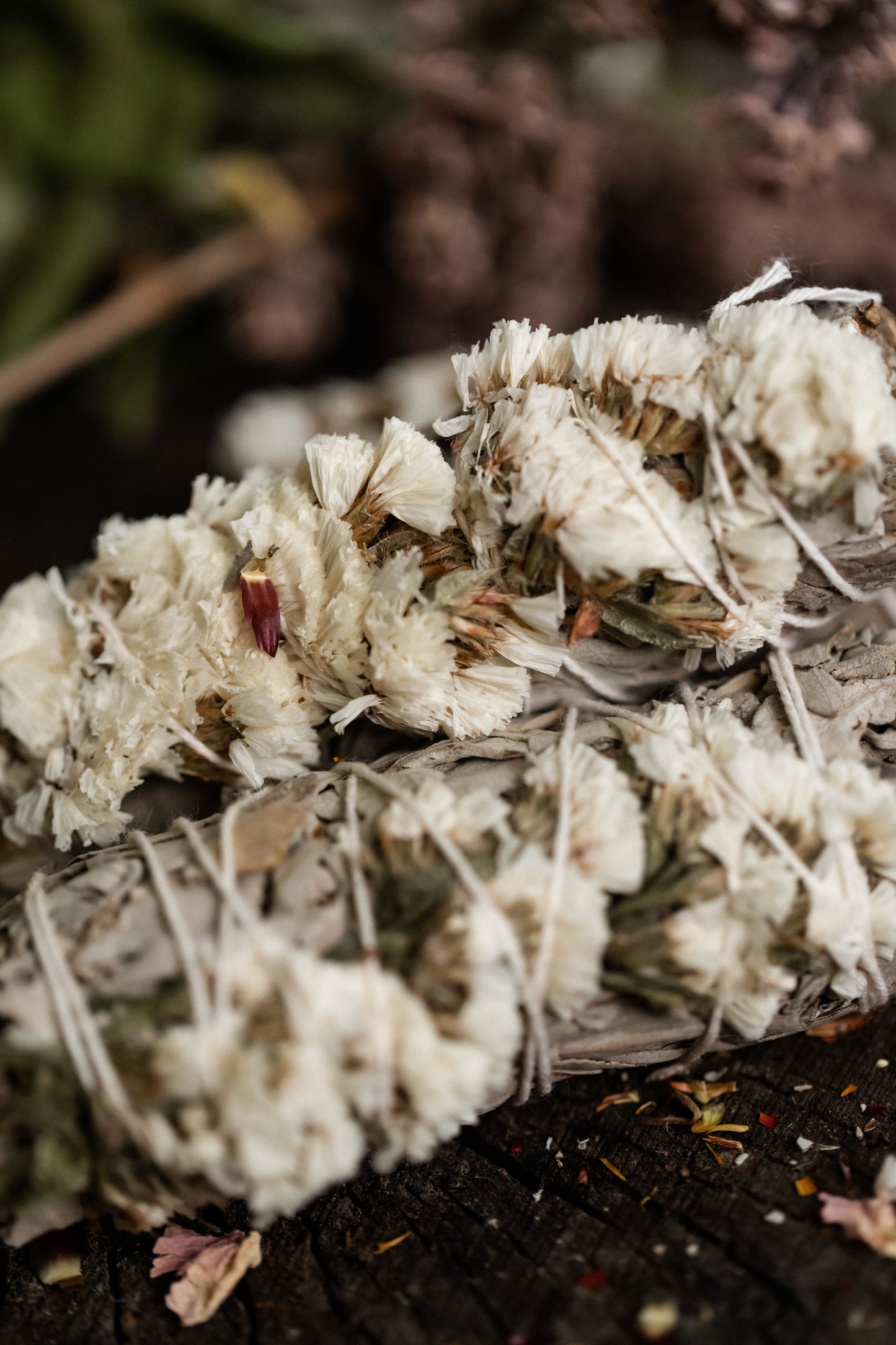 Organic White Sage & White Sinuata Flower Herbal Bundle for invoking Lunar Energies, Compassion, Gentleness, and Femininity