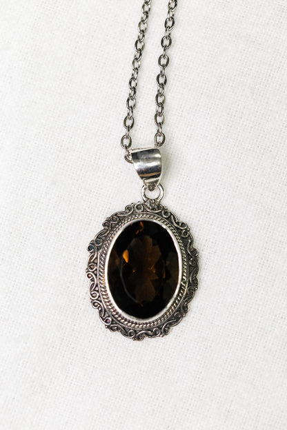 Faceted Smokey Quartz Sterling Silver .925 Necklace