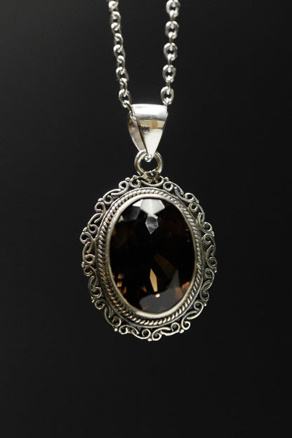 Faceted Smokey Quartz Sterling Silver .925 Necklace