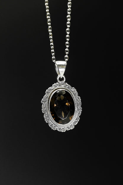 Faceted Smokey Quartz Sterling Silver .925 Necklace