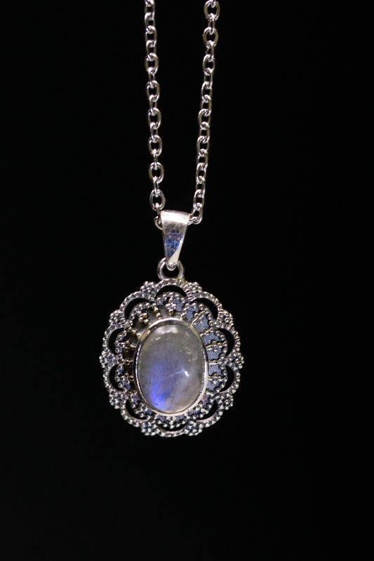 Rainbow Moonstone Sterling Silver .925 Necklace