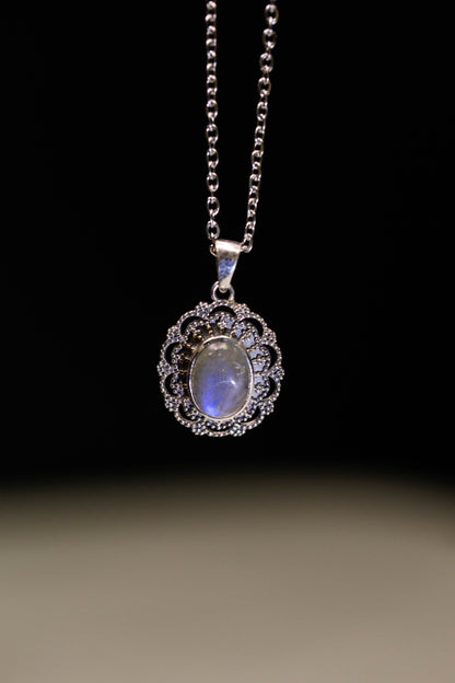 Rainbow Moonstone Sterling Silver .925 Necklace