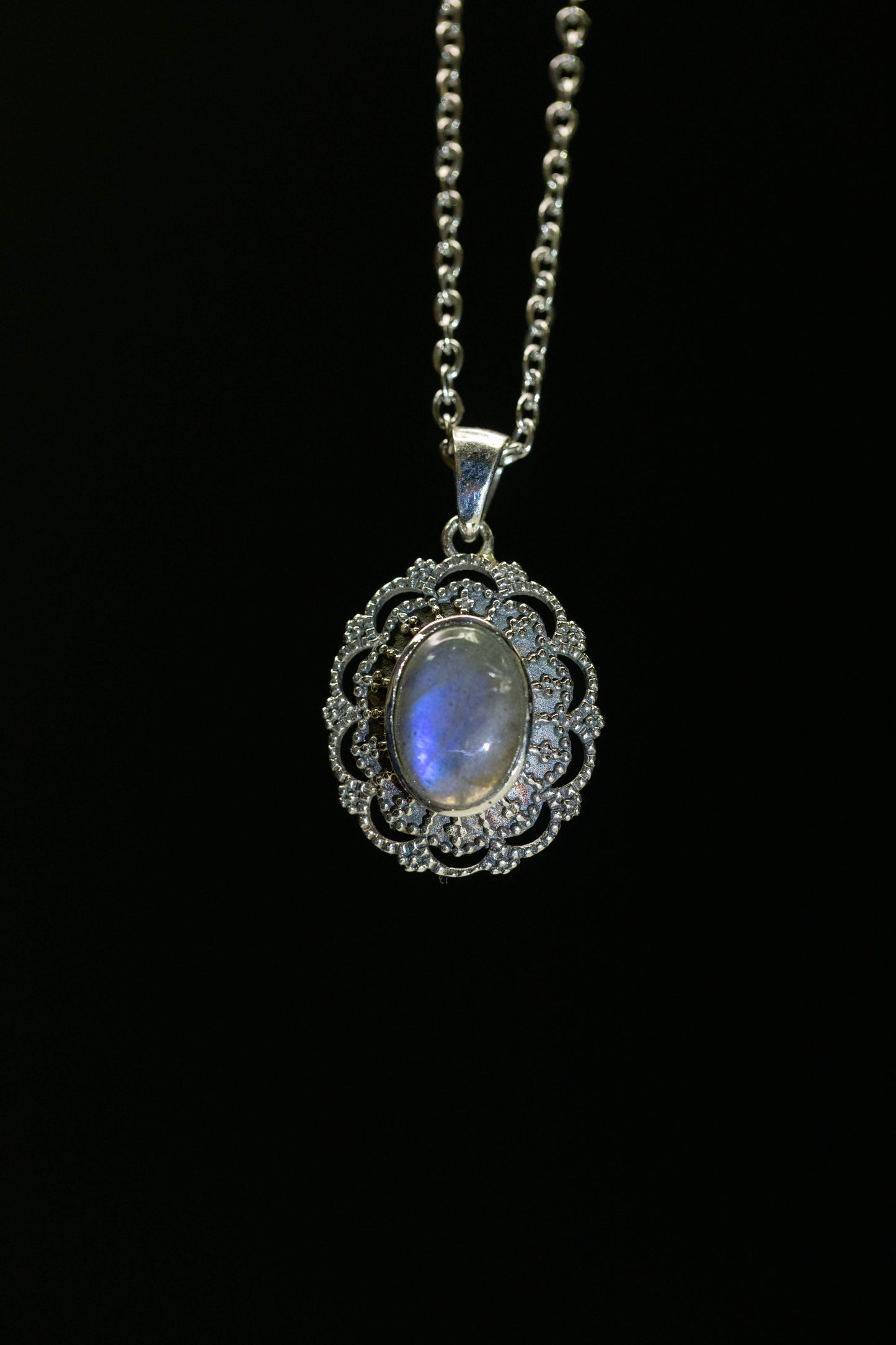 Rainbow Moonstone Sterling Silver .925 Necklace