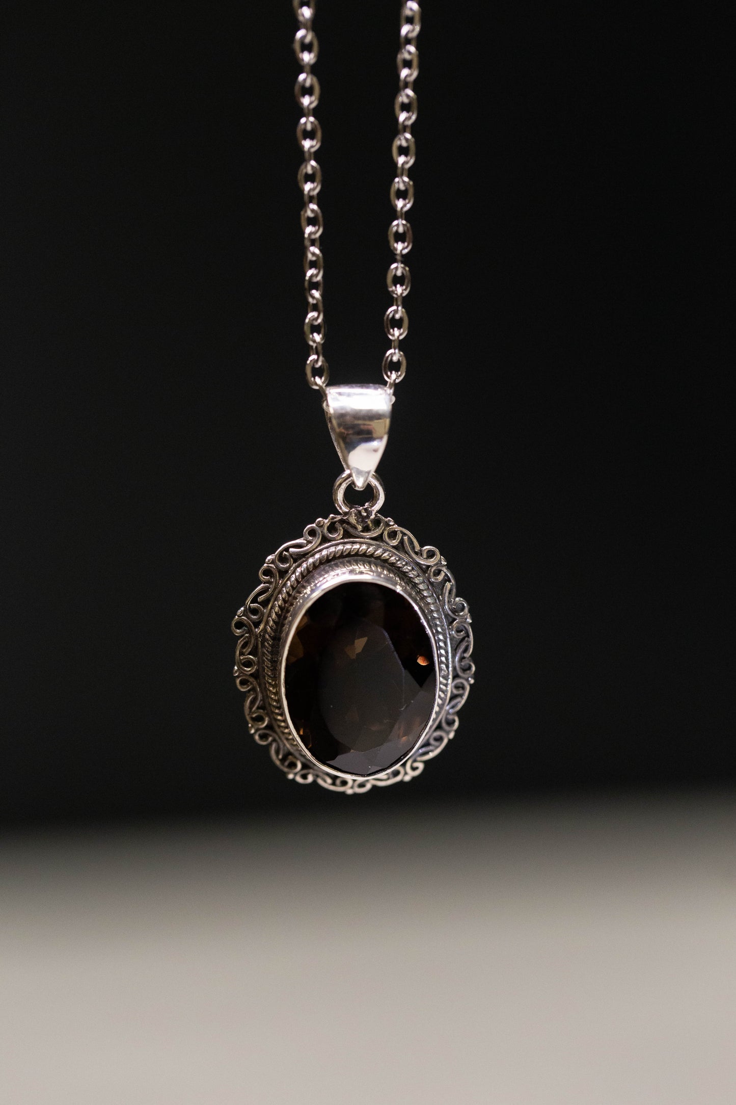 Faceted Smokey Quartz Sterling Silver .925 Necklace