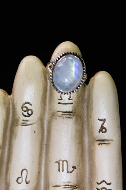 Rainbow Moonstone Sterling Silver .925 Ring (Size 7.5)