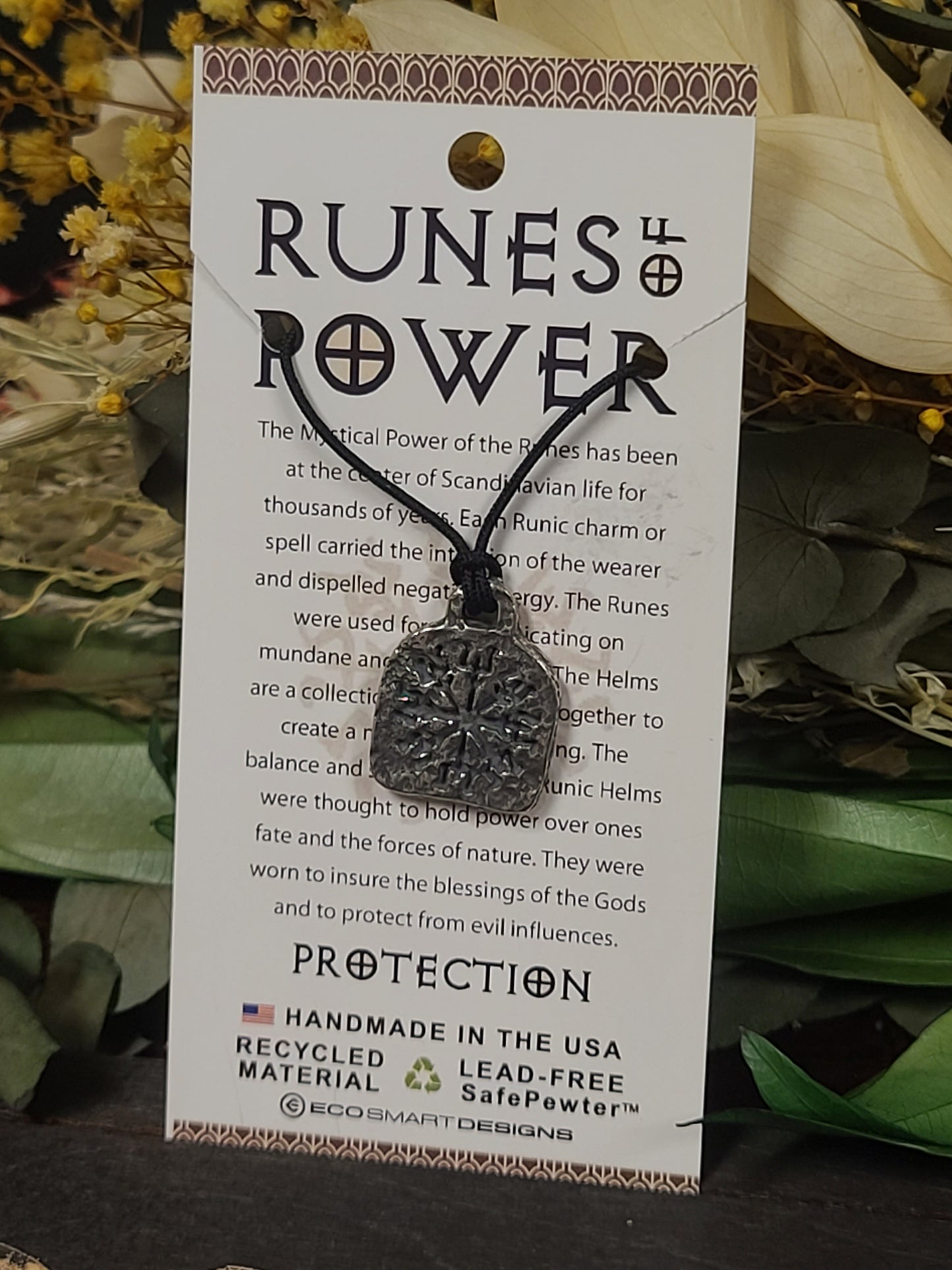 Runes of Power To Bring Protection Pewter Necklace