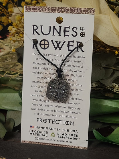 Runes of Power To Bring Protection Pewter Necklace