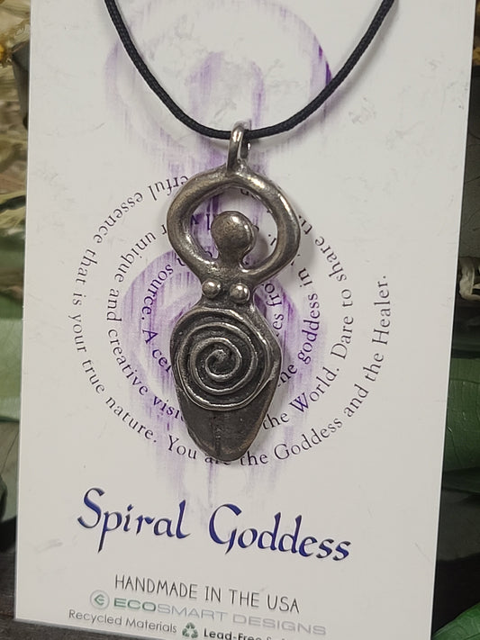Sacred Goddess Spiral Goddess Pewter Necklace