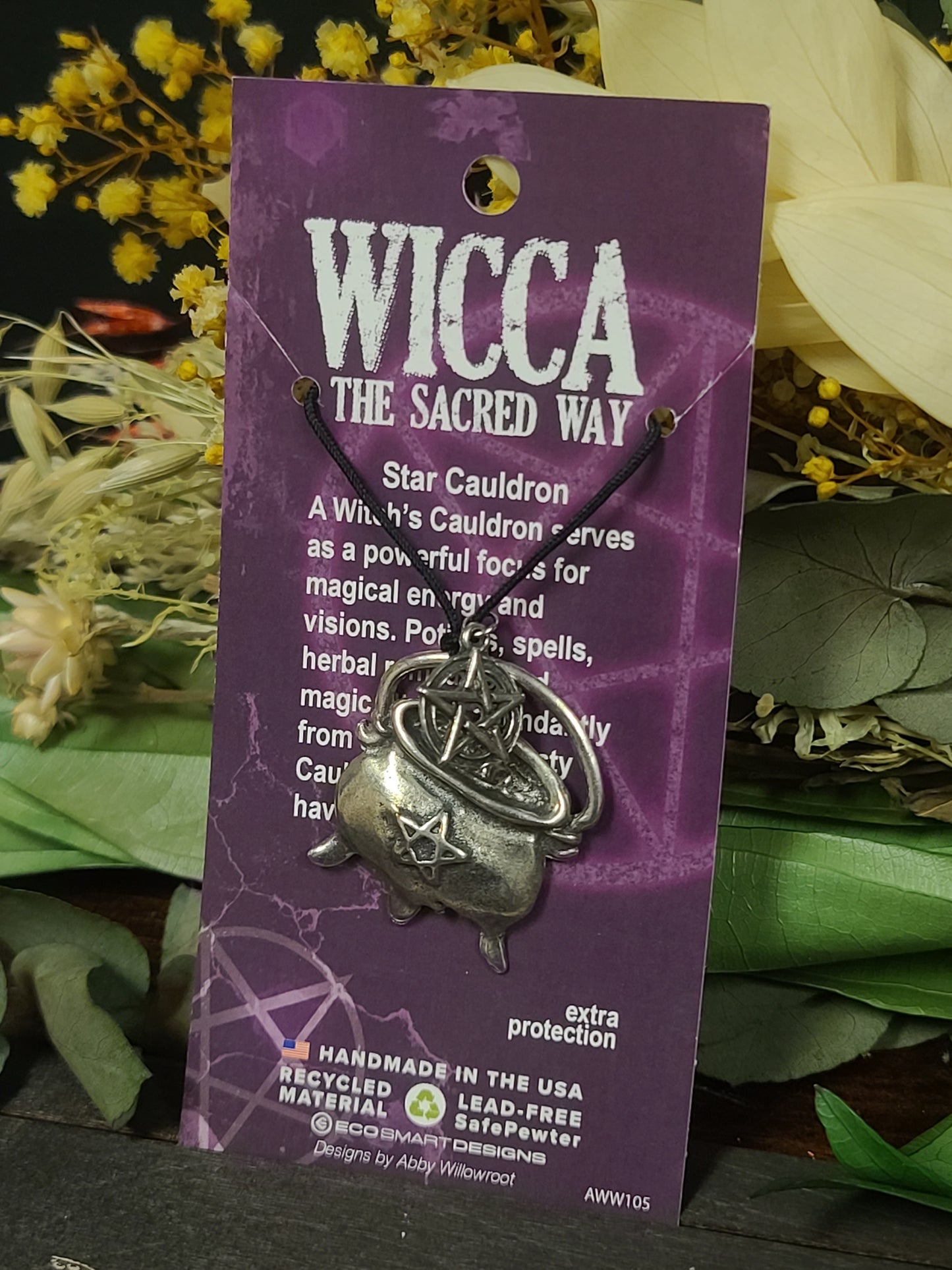 Wicca Star Cauldron Pewter Necklace