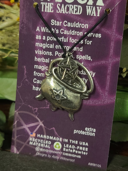 Wicca Star Cauldron Pewter Necklace