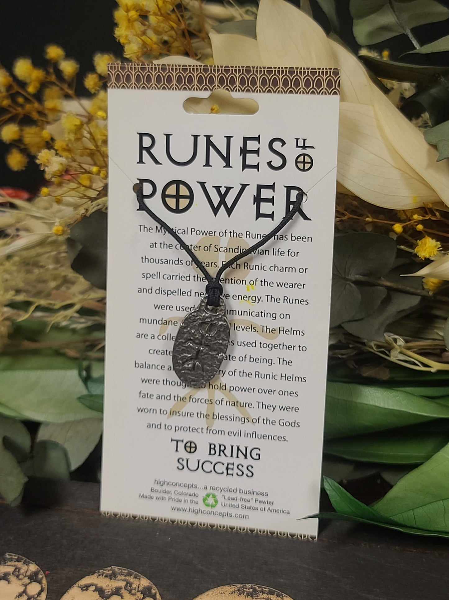Runes of Power To Bring Success Pewter Necklace