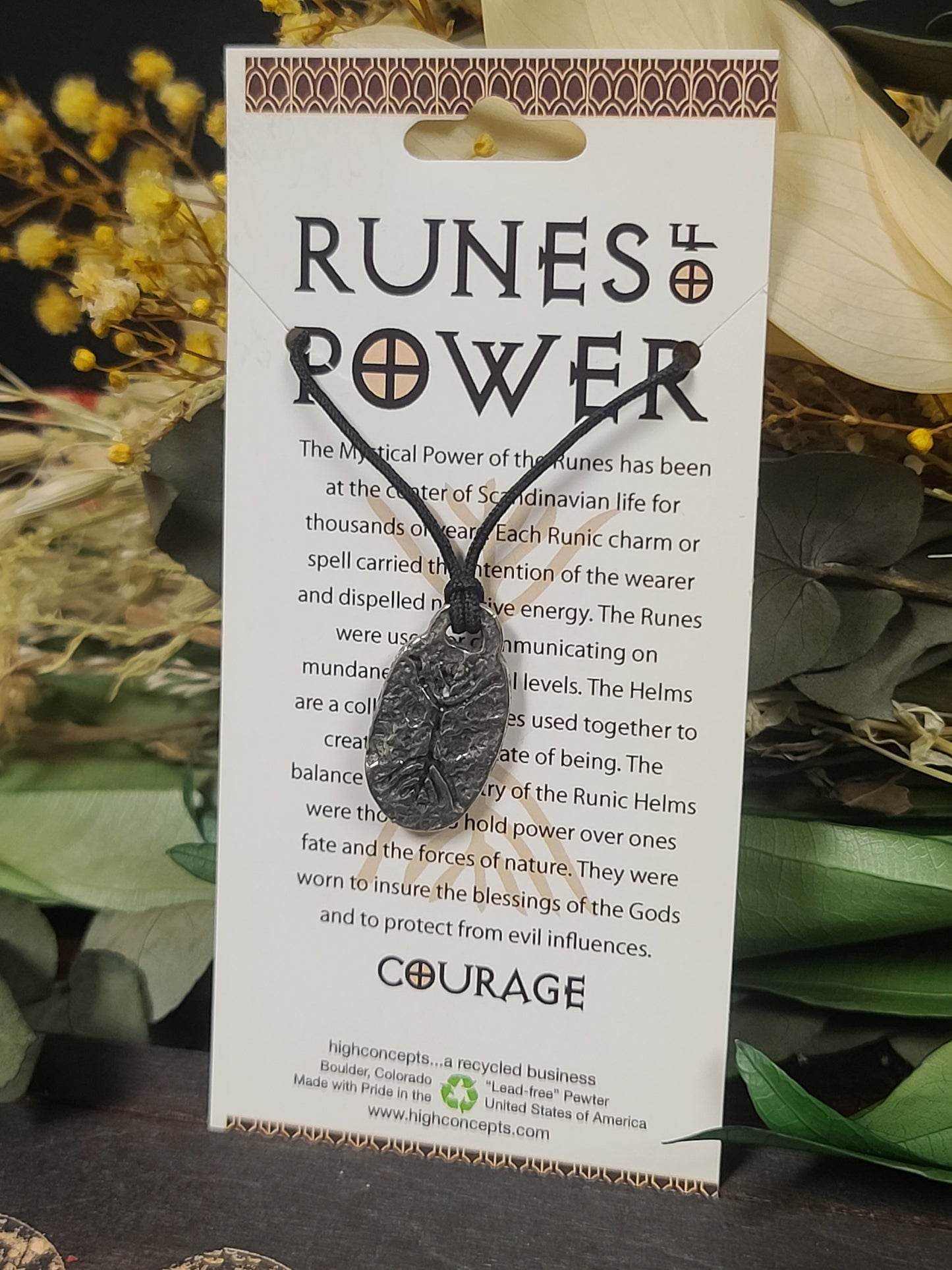 Runes of Power To Bring Courage Pewter Necklace