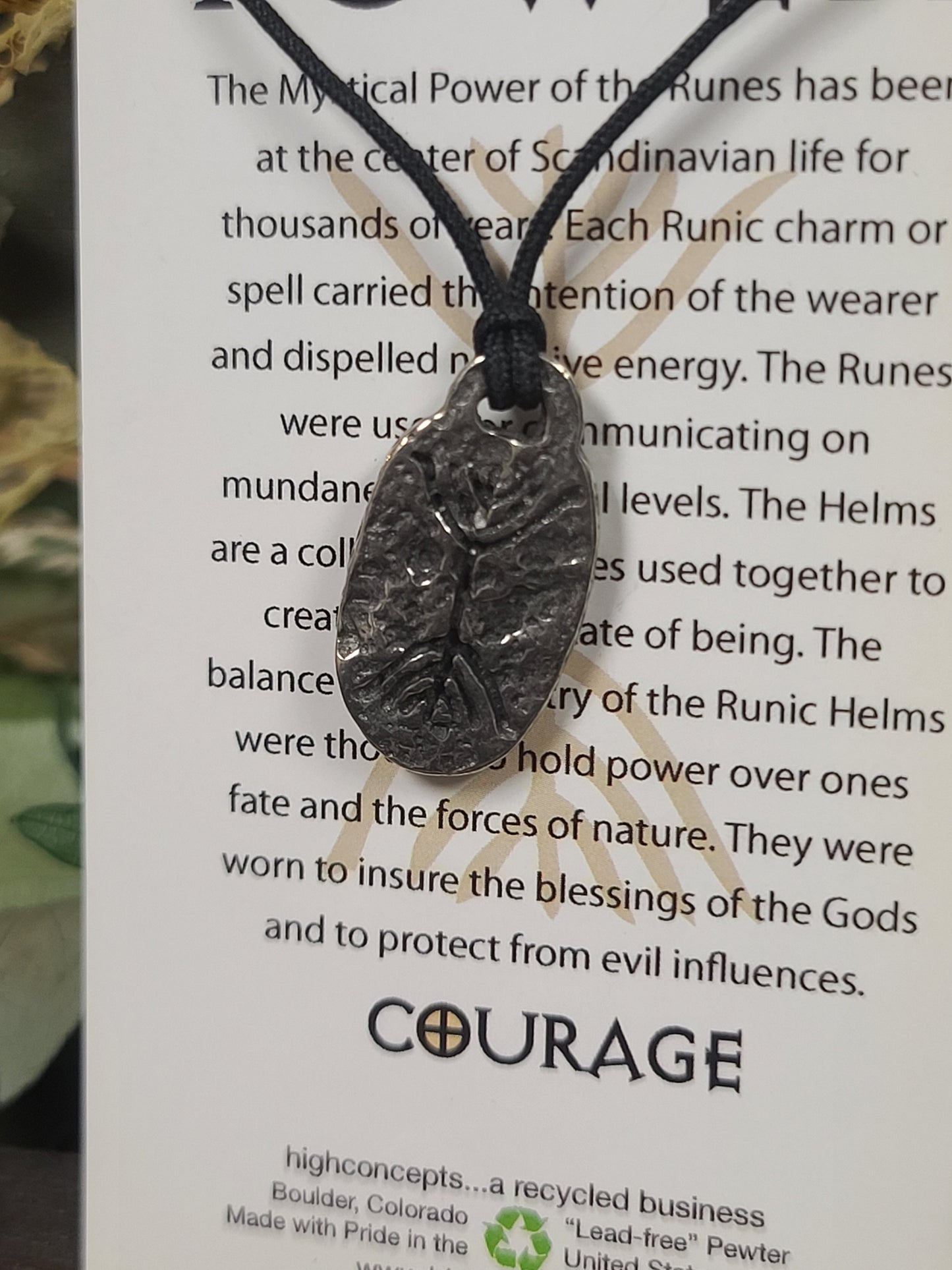 Runes of Power To Bring Courage Pewter Necklace