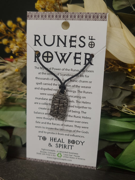 Runes of Power Triple Protection Pewter Necklace