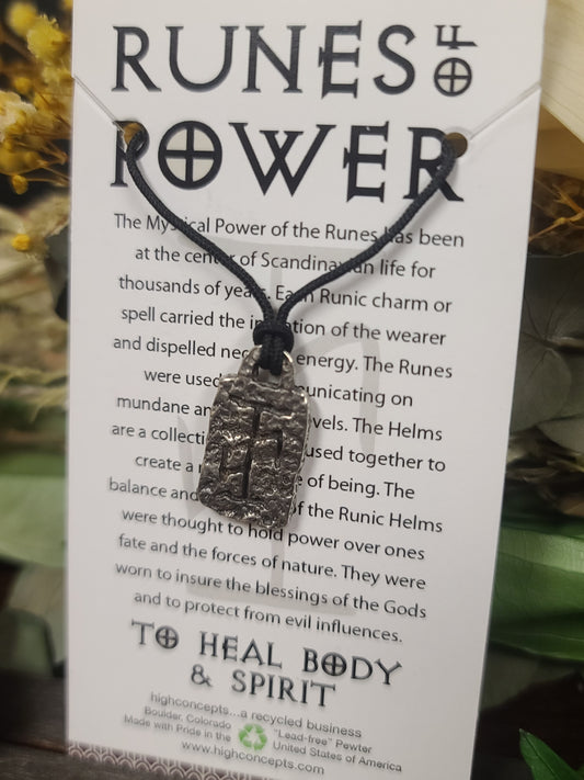 Runes of Power Triple Protection Pewter Necklace