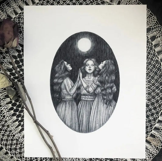 Coven Fine Art Print - Victorian Witches - Full Moon 5x7" by Caitlin McCarthy