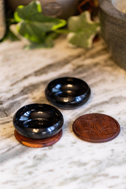 Metal Smudge Pot with Floral Wooden Coaster