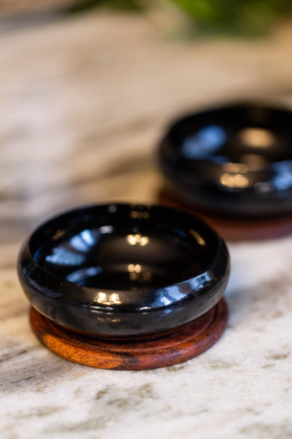 Metal Smudge Pot with Floral Wooden Coaster