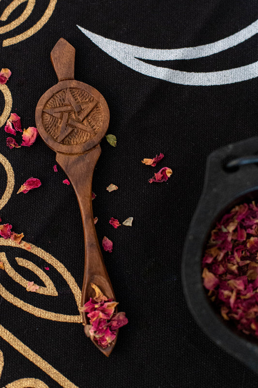 Pentacle Wooden Carved Altar Spoon