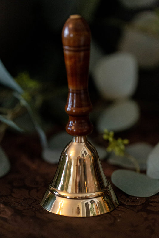 Brass Bell with Wooden Handle (5.5")