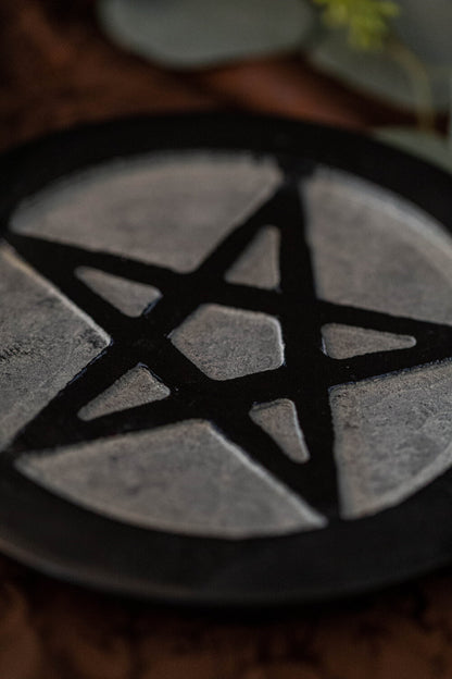 Pentacle Carved Soapstone Altar Tile (6")