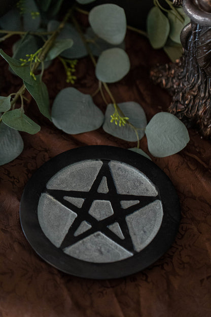 Pentacle Carved Soapstone Altar Tile (6")
