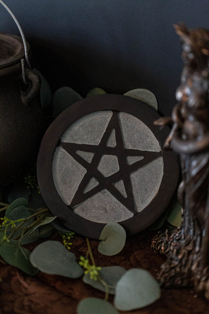 Pentacle Carved Soapstone Altar Tile (6")