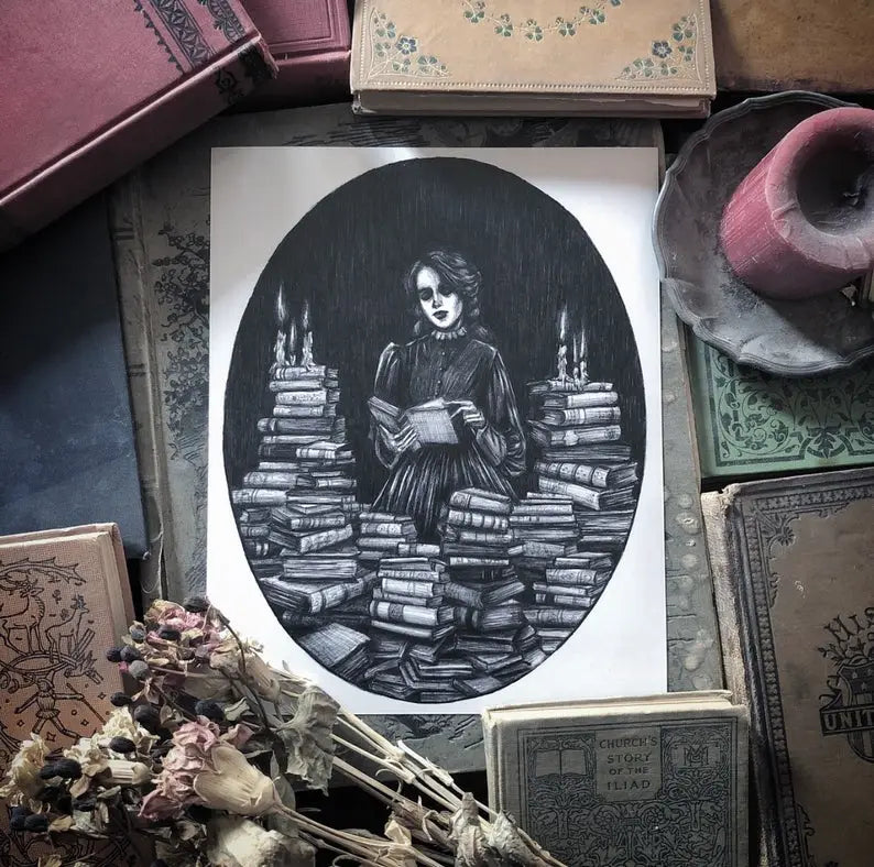 Bury Me in Books Fine Art Print - Dark Academia 5x7" by Caitlin McCarthy