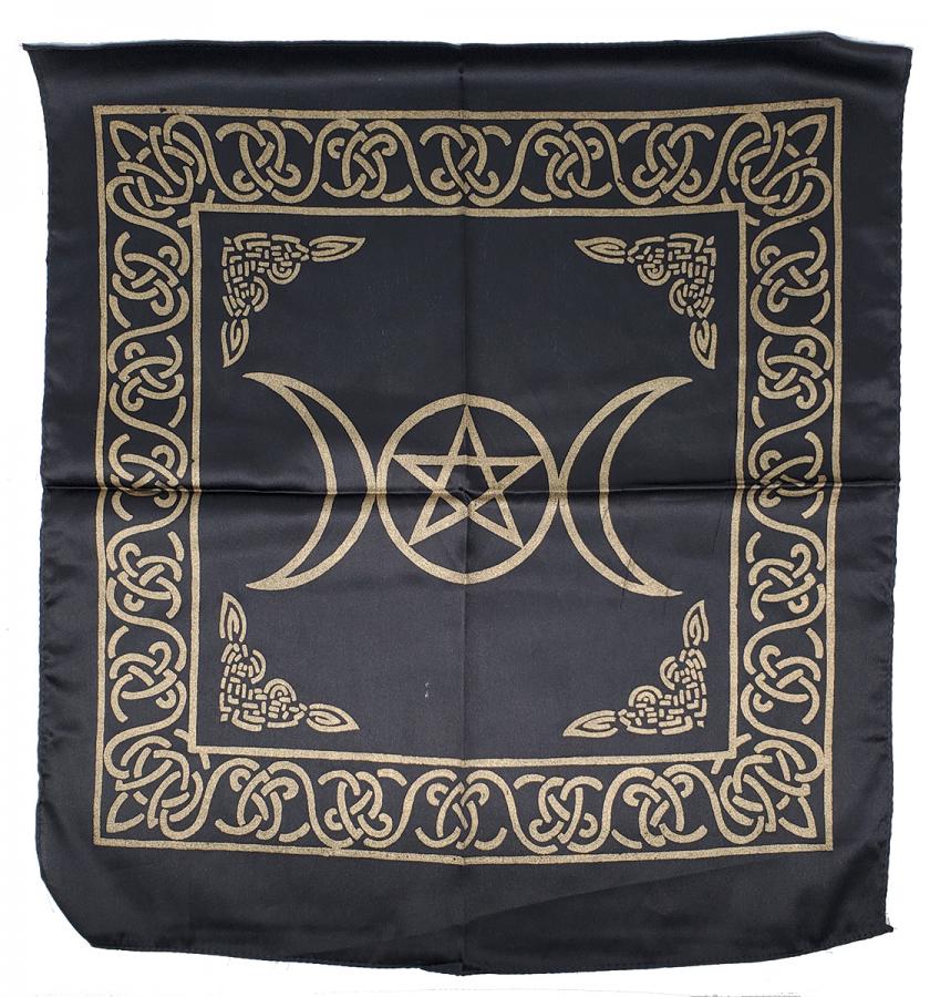 Triple Moon Pentacle (Black Satin) 21x21" Altar Cloth